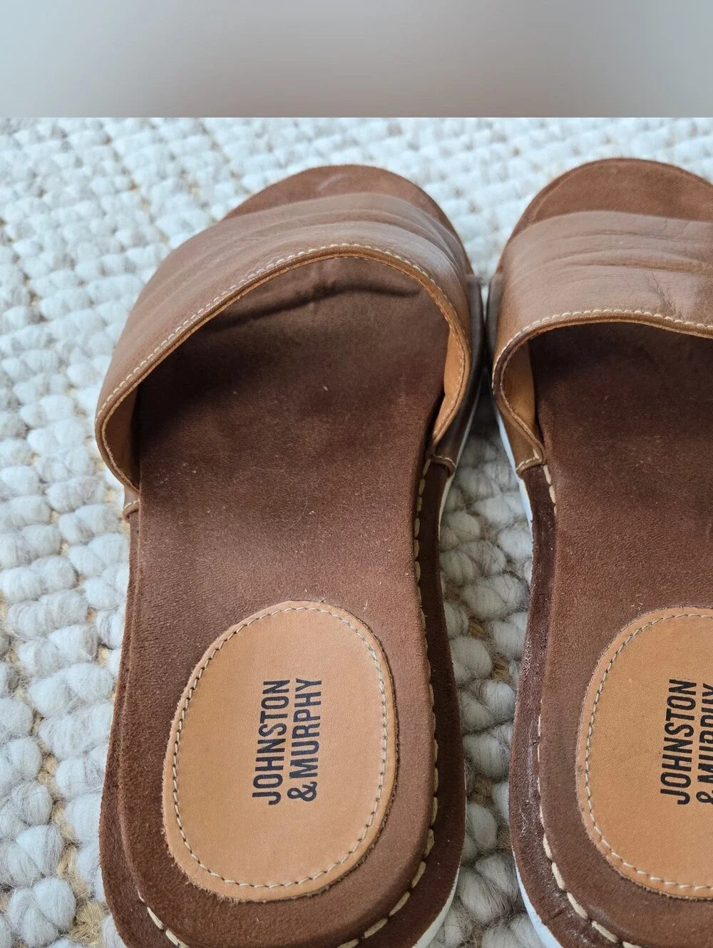 JOHNSTON & MURPHY Thea Flat TAN LEATHER Slide Band SANDALS 10 Sporty Padded Foot